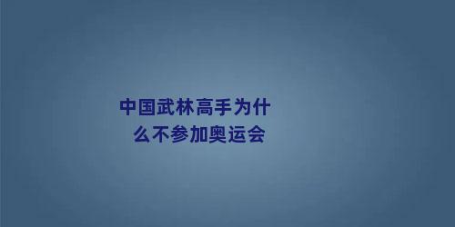 中国武林高手为什么不参加奥运会