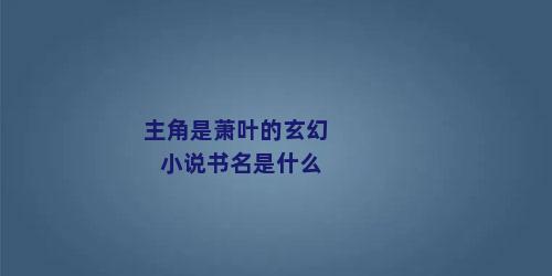 主角是萧叶的玄幻小说书名是什么