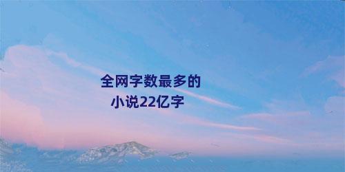 全网字数最多的小说22亿字