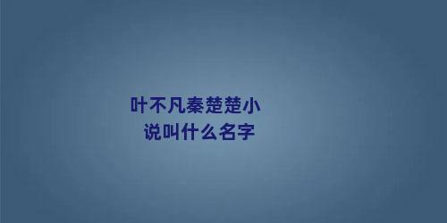 叶不凡秦楚楚小说叫什么名字