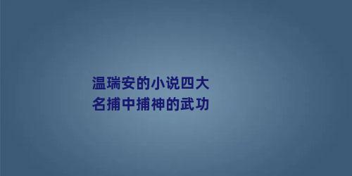 温瑞安的小说四大名捕中捕神的武功