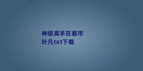 神级高手在都市叶凡txt下载