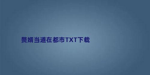 赘婿当道在都市TXT下载