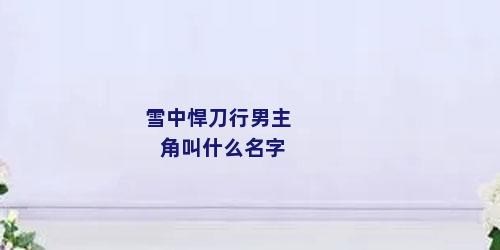 雪中悍刀行男主角叫什么名字